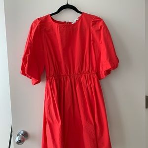 Red puff sleeve dress